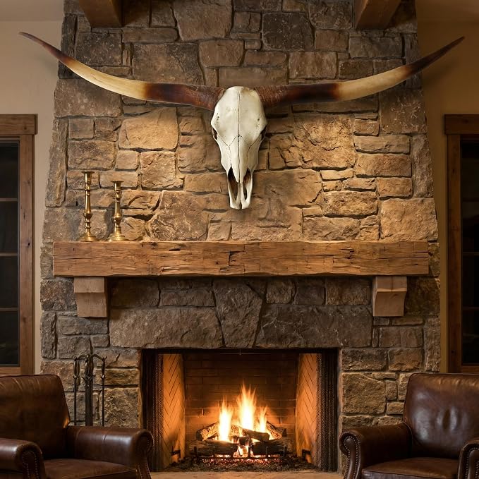 JUNTHORB 70in Longhorn Wall Decor, Extra Large Authentic Croissant，Cow Skull Wall Decor，cow horns, cow horn wall decoration, long horn skull，Handmade Farmhouse Decor (brown)