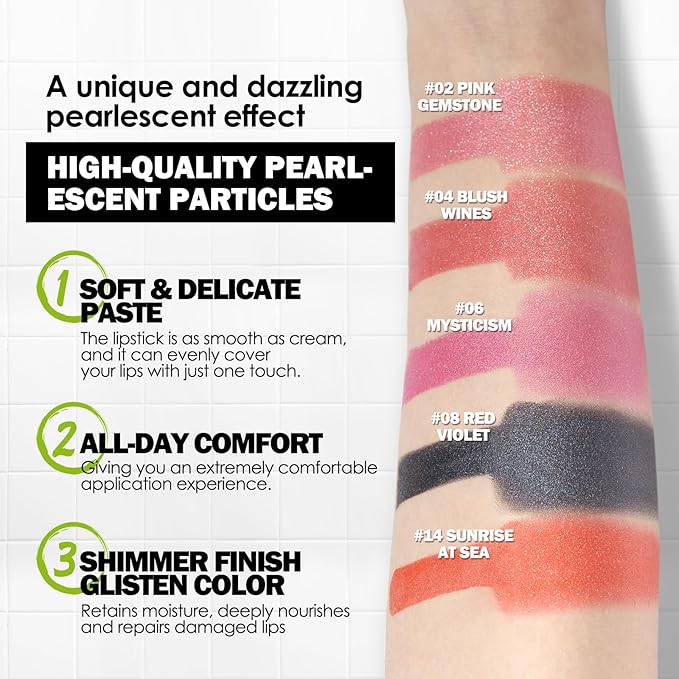 Anglicolor Glitter Halloween Black Lipstick,High Impact Lipcolor,Lightweight Hydrating Formula Smooth and Non-Sticky,Metallic Lipstick For Women,Full-Coverage Lip Color (08 MYSTICISM, 4g)