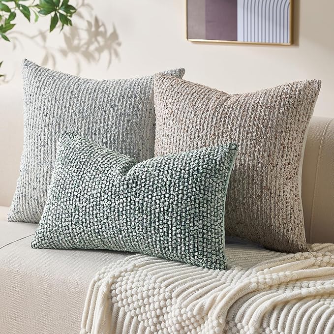Allorry Soft Wool Decorative Throw Pillow Covers 12x20 Green SY011D12 | Cozy Soft Touch,Neutral Textured Boho Cushion Covers for Modern Farmhouse Sofa Bedroom Living Room Decor