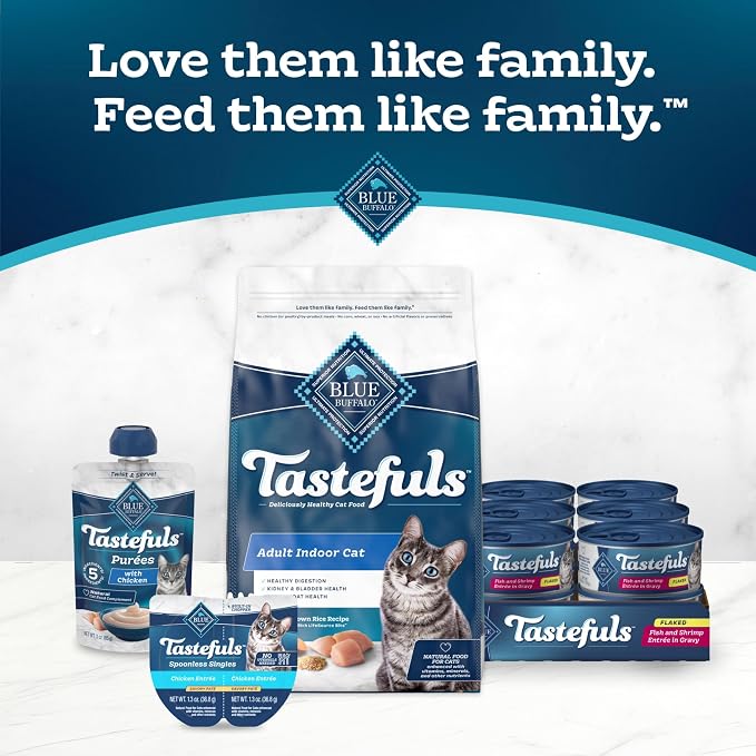 Blue Buffalo Tastefuls Fish & Shrimp Flaked Wet Cat Food, 5.5 oz, 24 ct | Real Fish First, Entrée in Gravy, No Chicken By-Product, Corn, Wheat, or Soy