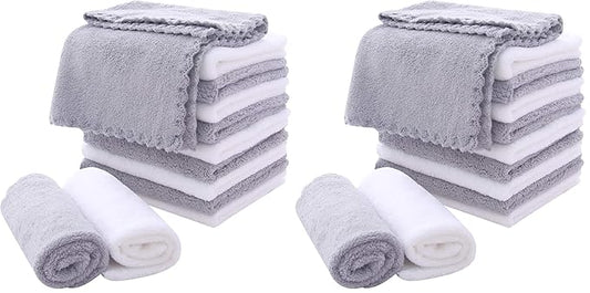 MOONQUEEN Microfiber Facial Cloths Fast Drying Washcloth 24 Pack - Premium Soft Makeup Remover Cloths - Highly Absorbent