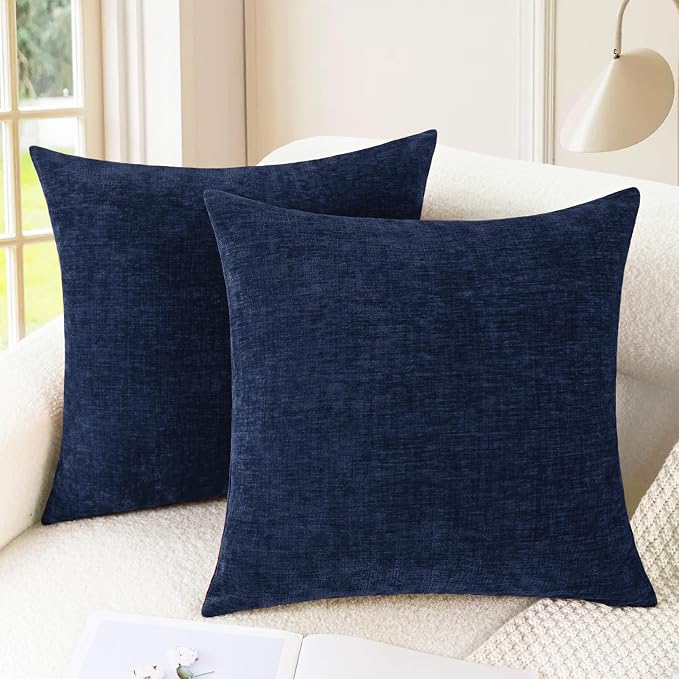 CaliTime Decorative Couch Throw Pillow Covers 24 X 24 Inches Navy Blue | Pack of 2, Cozy Chenille Cushion Cases for Sofa Bed Living Room Farmhouse Home