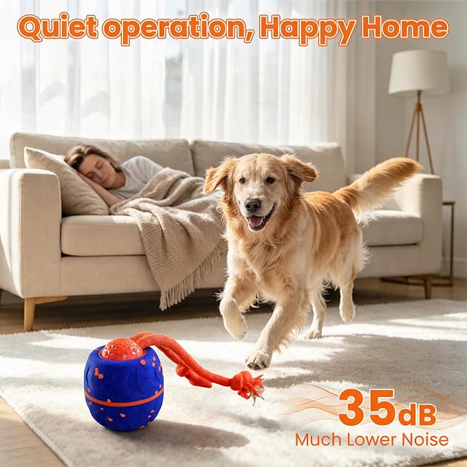 Interactive Dog Toy Ball, Automatic Bouncing Rotating, Realistic Dog Barking Sounds, E‑TPU, IP54, Rechargeable, Small/Medium/Large Dogs, Indoor/Outdoor（Blue）