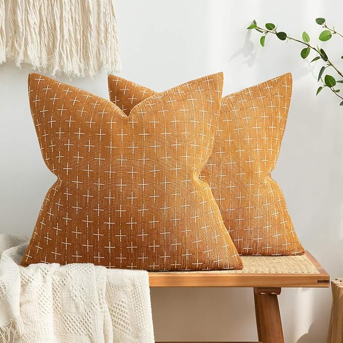 MIULEE Pack of 2 Decorative Burlap Linen Spring Throw Pillow Covers Farmhouse Pillowcases Modern Rustic Woven Textured Cushion Cover for Sofa Couch Bed 20x20 Inch Hazel