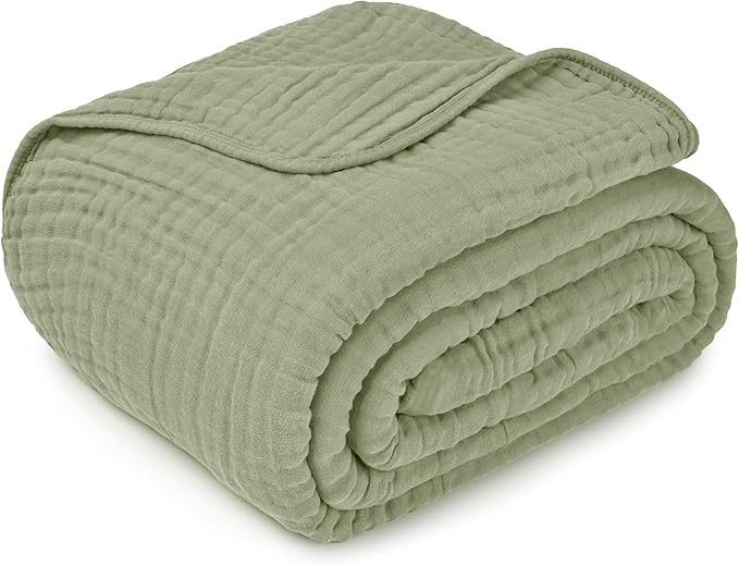 Comfy Cubs Adult Muslin Blanket 90x90” Queen Swaddle Blankets, Sage | 6 Layer Soft, Breathable & Lightweight Muslin Adult Blanket - Machine Washable & Designed in the US Bedding for All Seasons