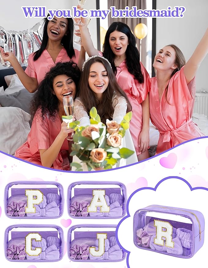 Gift Sets for Women, Initial Makeup Bag with Makeup Brush Set Bachelorette Party Favors, Purple Spa Kit with Skincare Headbands Wrist Bands Sleepover Party Supplies Gifts for Teen Girls Bridesmaid R