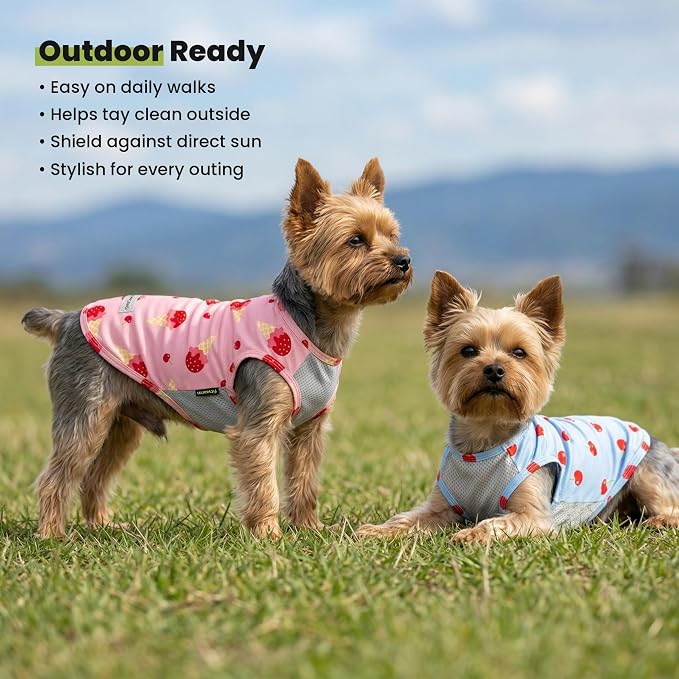 Fitwarm 2 Pack Ice Cream & Cherry UPF 50+ UV Sun Protection Dog Shirt, Lightweight Cooling Vest, Quick Dry Summer Clothes for Small Dogs Girl, Pet Outfit, Pink, Light Sky Blue, Large