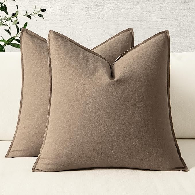 MIULEE Pack of 2 Decorative Linen Pillow Covers 18x18 Inch Coco Brown | Boho Farmhouse Modern Accent Throw Pillows, Soft Neutral Cushion Covers, Home Decor for Sofa Couch Bed Living Room
