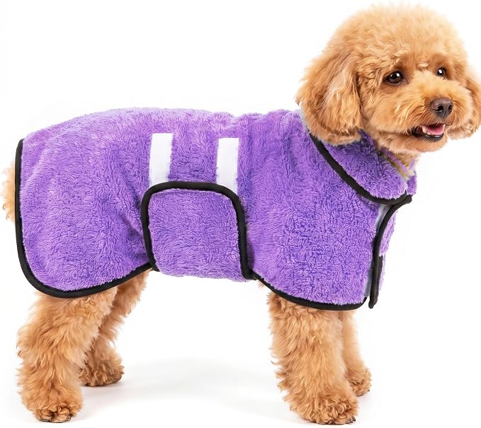 Dog Bathrobe, Super Absorbent for Small to Large Dogs, Light Purple S | Dog Robes with Soft Fleece, Warm & Cozy, Adjustable Fit, and Quick Drying Coat for Baths Swimming and Grooming