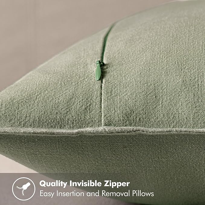 MIULEE Decorative Linen Pillow Covers 18x18 Inch Sage Green | Boho Farmhouse Neutral Couch Throw Pillows for Bed, Pack of 2 Accent Modern Pillowcases, Sofa Livingroom Home Decor