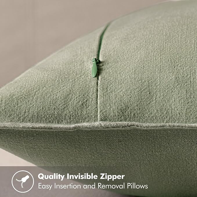 MIULEE Decorative Linen Pillow Covers 20x20 Inch Sage Green | Boho Farmhouse Neutral Couch Throw Pillows for Bed, Pack of 2 Accent Modern Pillowcases, Sofa Livingroom Home Decor