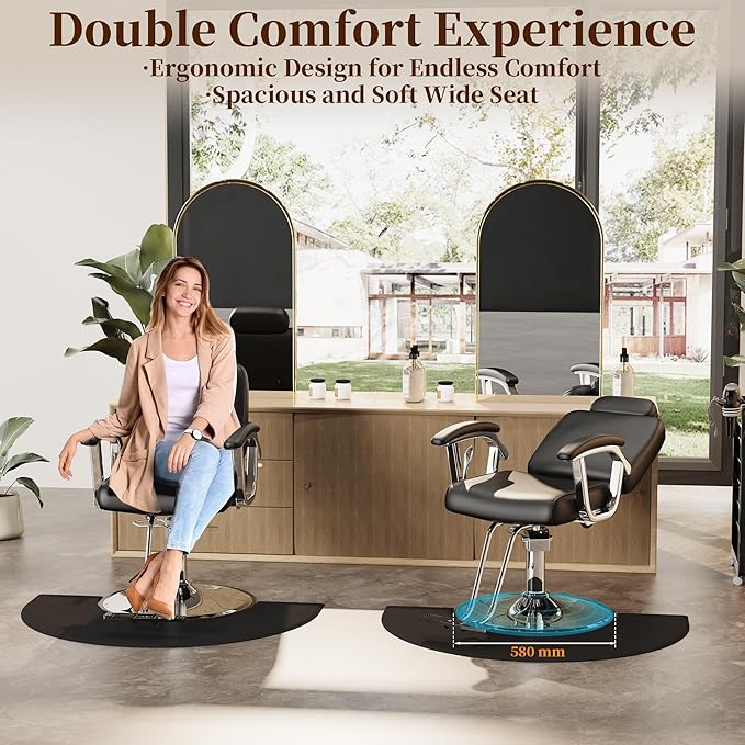 Baasha Premium Silver Reclining Salon Chair with Removable Headrest, All-Purpose Hydraulic Barber Chair, Soft PU Leather, 360° Swivel, 135° Recline, Heavy-Duty Steel Frame, 330 lbs Capacity