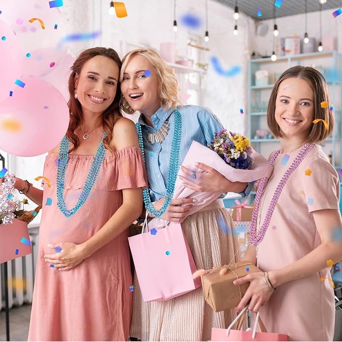 SHAOQINLIN 12 PCS Pink and Blue Beads Necklace, 33" Gender Reveal Necklaces Gender Reveal Accessories for Gender Reveal Baby Shower Games Birthday Party Favors