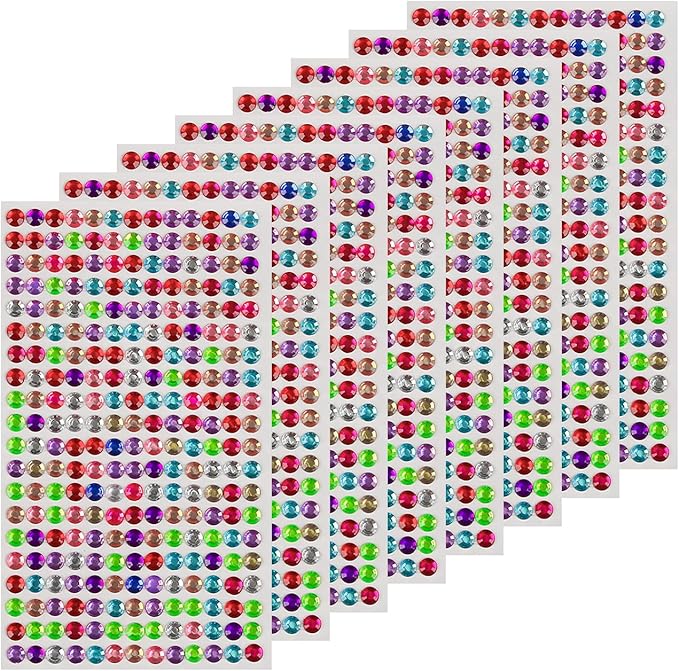 8 Sheets Rhinestone Stickers，3584 Pcs Gem Stickers for DIY Face Eyes Makeup Hair（Colored-3/4/5/6mm）