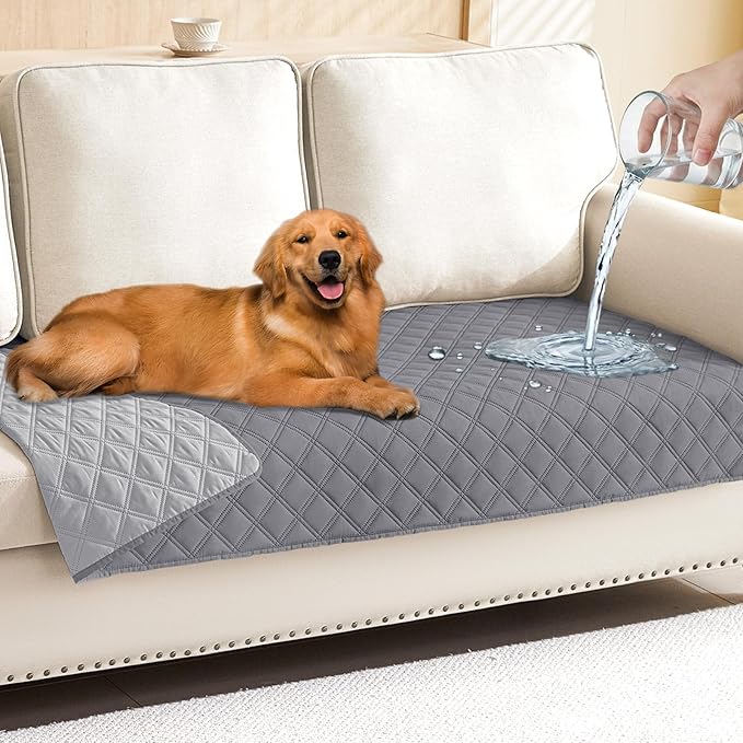 Smiry Waterproof Reversible Pet Couch Covers for Dogs | Pet Friendly, Soft Fabric, Washable Sofa Furniture Protector for Dogs Cat Kids, Checkered (30"x70", Grey/Light Grey)