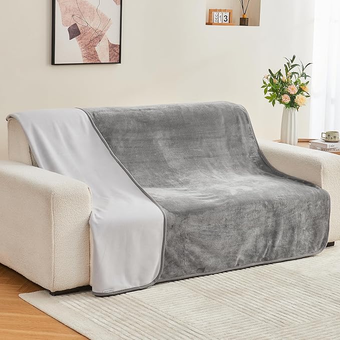 Waterproof Blanket Bed Cover 80"x90" for Adults or Pets, Grey | Soft Pet Blanket for Dogs Cats, Reversible Leakproof Blanket for Bed Couch Sofa, Furniture Protector