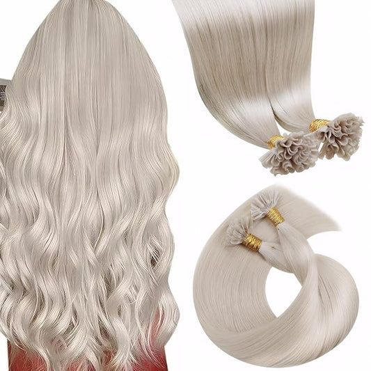 LaaVoo K Tip Hair Extensions Real Human Hair Blonde U Tip Hair Extensions Human Hair Platinum Blonde Ktip Extensions Hot Fusion 100g 100S 20 Inch