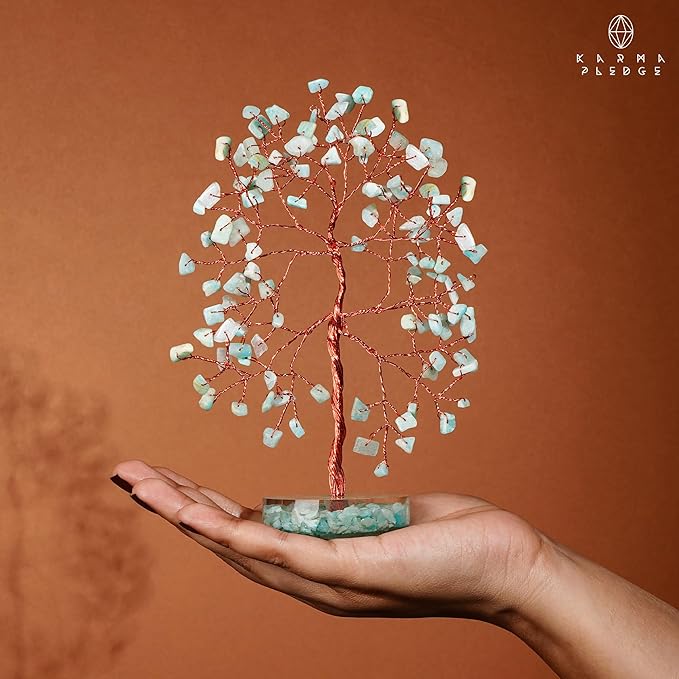 Amazonite Crystal Tree of Life Birthday Gifts for Women, Men, Friends, Handmade Chakra Healing Crystals Tree for Home Office Decor, Positivity, Good Luck, Money, Unique Gifts for Her Mom, Sister, Dad