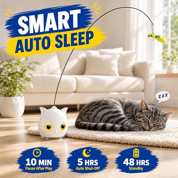 CATPICK Interactive Cat Toy for Indoor Cats, Automatic Flying Bird Toy | Rechargeable 360-degree flying bird wand with 2 speeds, touch restart, 10-minute play cycle, and washable sticky base