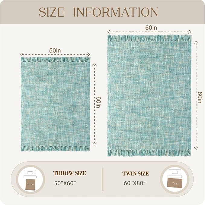 Multi-Color Cable Woven Throw Blanket for Couch - 60"X80" | Multicolored Boho Style,Super Soft Warm Cozy Chunky Blankets with Decorative Tassels for Bed and Sofa,Mint Blue