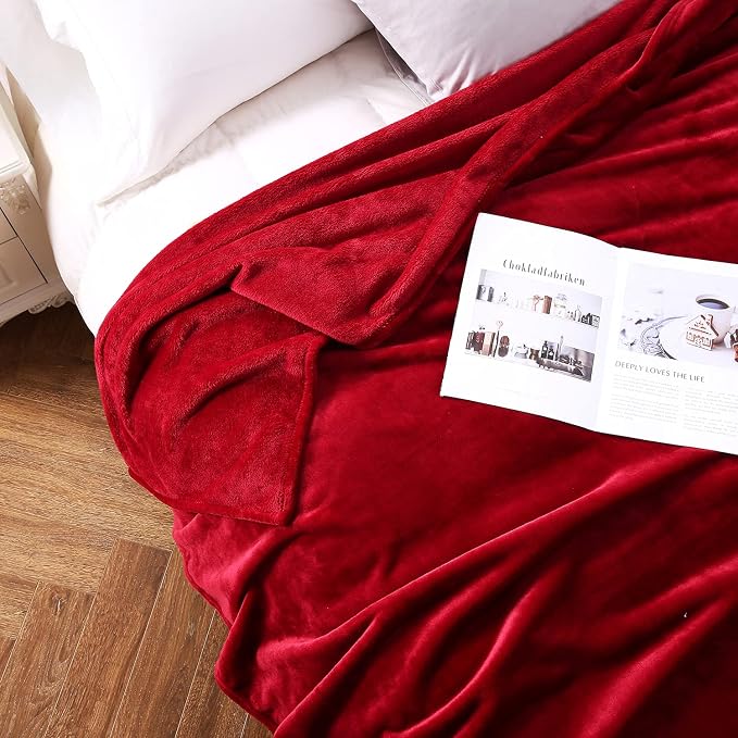 TASTHROW Large Flannel Fleece Throw Blanket, 90×90 Inch - Burgundy | Cozy Lightweight Thick Blanket - All Seasons Suitable for Women, Men and Kids