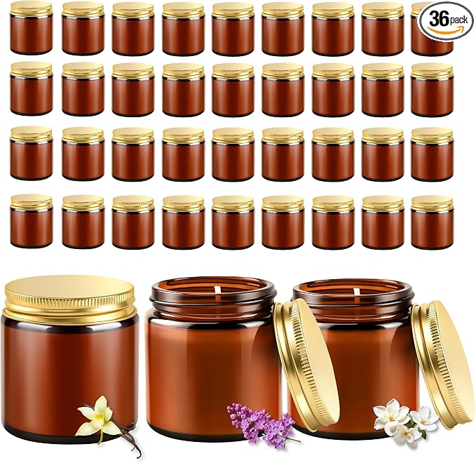 ACITHGL 36 Pcs 4oz Mini Mason Jar Candles Small Scented Candles Bulk Aromatherapy Ideal Souvenir Favors for Wedding Birthday Party (Vanilla, Lilac, Gardenia, Amber)
