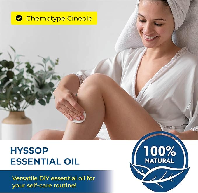 Organic Hyssop Essential Oil with Fresh Floral Scent, 100% Pure & Natural Essential Oil, Home Essential Diffuser Oil - USDA Certified ct. Cineole (4 oz w/Pipette)