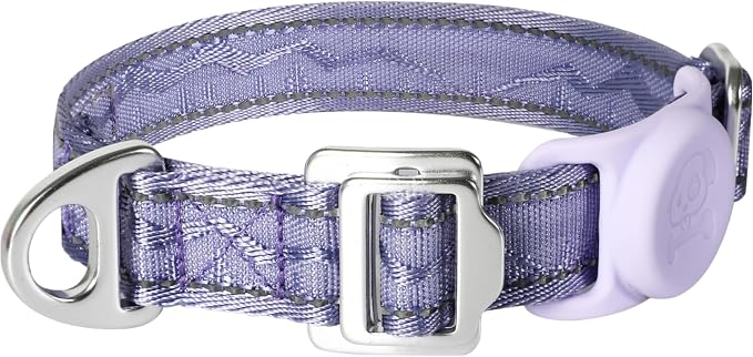 AirTag Dog Collar, Reflective Nylon, Metal Buckle, IP68, Dog Collar with AirTag Holder, Heavy Duty Dog Collars for Large Medium Small Dogs (Lavender Purple, L：Width 1",Neck 16.1"-25.2")