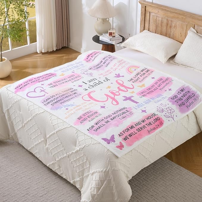 Christian Gifts for Women – “I Am a Child of God” Scripture Blanket with Bible Verses, Soft Fleece Religious Throw, Inspirational Faith Gift for Girls & Teens, Baptism, Birthday