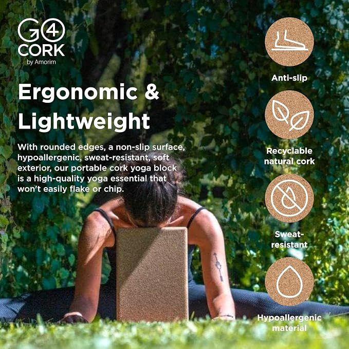 Go4Cork Cork Yoga Block | Non-Toxic, Alternative To Foam Yoga Blocks | Odorless, Soft, Non-Slip, Workout & Exercise | Yogi Gift Accessories | Men & Women | Eco Friendly, Sustainable