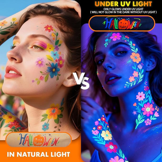 nsxsu Glow in The Dark Face Paint Markers 10 Color, Neon Body Paint Pens for Skin Fluorescent Under Black Light, Washable UV Temporary Tattoo for Birthday Glow Party Supplies Makeup Stocking Stuffers