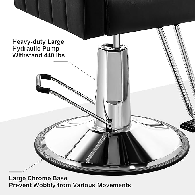 Baasha Reclining Black Salon Chair with Adjustable Headrest, All-Purpose Hydraulic Styling Chair, Soft PU Leather, Heavy-Duty Steel Frame, 440 lbs Capacity, for Haircut, Braiding & Tattoo