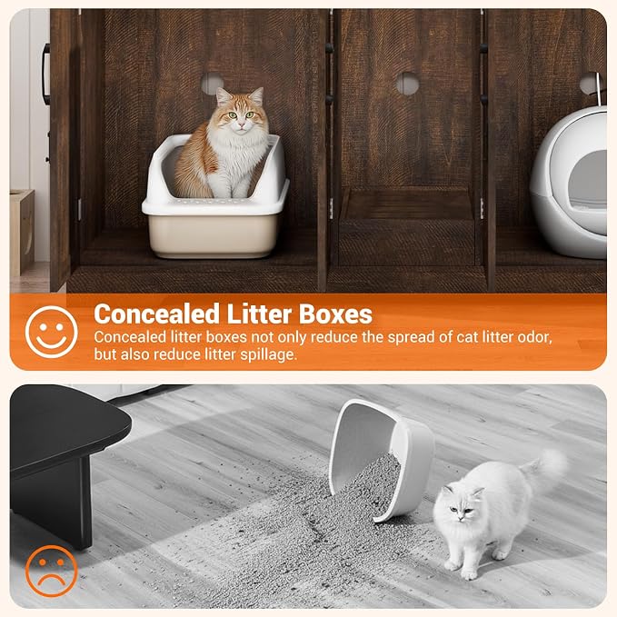 59.1" Cat Litter Box Enclosure for 2 Cats, Hidden Litter Box Furniture with Dog-Proof Lockable Door and Built-in Power Outlet, Litter Collector, Vent Openings, Anti-Tip Kit and Magnetic Door, Brown
