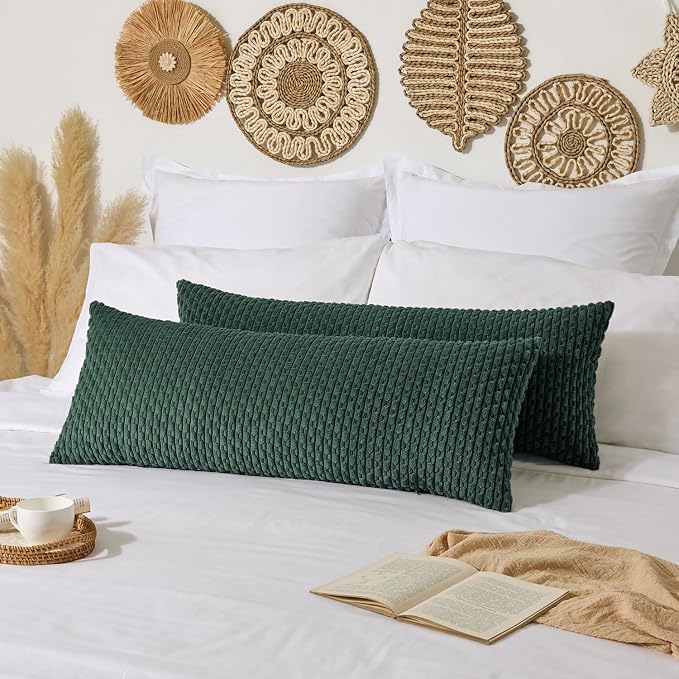 Kevin Textile Soft Corduroy 14"x36" Lumbar Pillow Cover 1 Pack, Army Green | Boho Stripe Plush Corduroy Decorative Oblong Cushion Cover Modern Farmhouse Home Decor for Sofa Couch Bed Chair