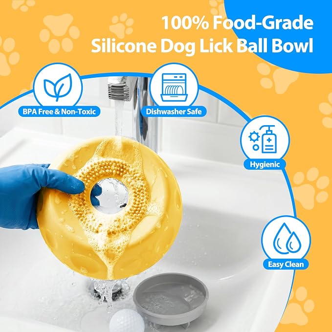 Dog Lick Bowl with Rolling Ball, Slow Feeder Dog Bowls for Liquid Treats & Bone Broth, Interactive Lick and Roll Bowl for Dogs, Spill-Proof Dog Licking Toy for Anxiety Relief & Digestion