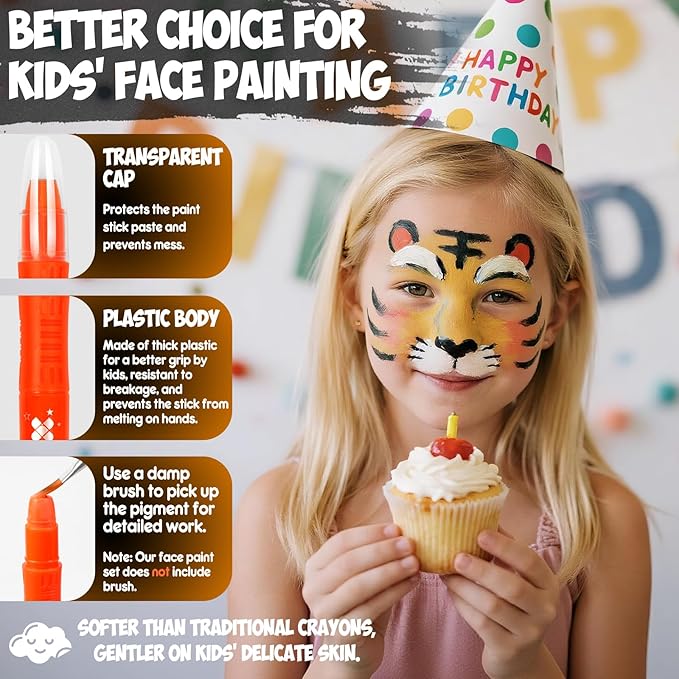 nsxsu Face Paint Sticks for Kids 12 Colors, Washable Face Painting Crayons for Children, Mess-Free Body Paint Pens Kit for Birthday Party Creative Play, Toddler Stocking Stuffers Halloween Makeup