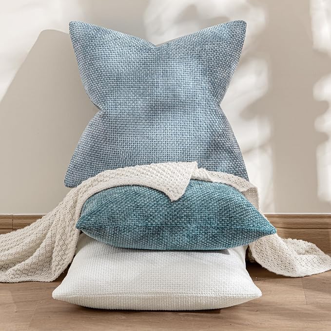 MIULEE Decorative Couch Throw Pillow Covers 18x18 Inch Light Blue 2 Pack | Coastal Modern Boho Accent, Soft Chenille Pillow Covers, Farmhouse Cushion Cases for Home Decor Bed Sofa Living Room
