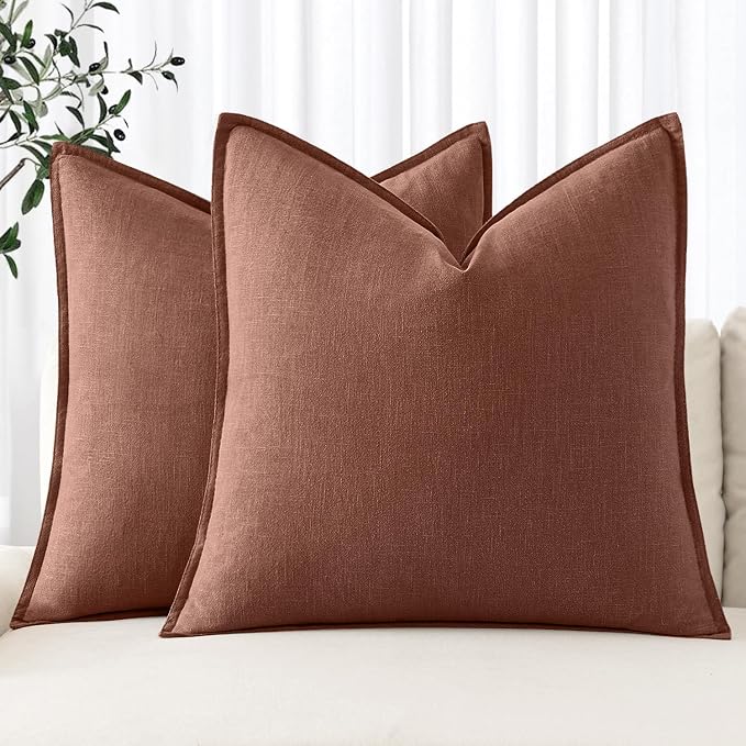 MIULEE Decorative Linen Euro Sham Pillow Covers 24x24 Autumn Glaze | Boho Farmhouse Fall Autumn Couch Throw Pillows for Bed, Pack of 2 Accent Modern Pillowcases, Sofa Livingroom Home Decor
