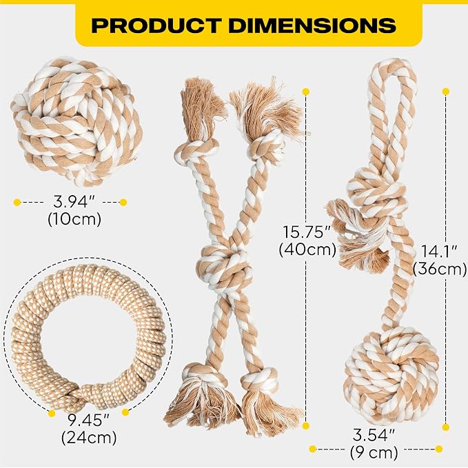 Fida Heavy Duty Dog Rope Toys for Medium Large Dogs, Chew Tug Toys, 4 Pack