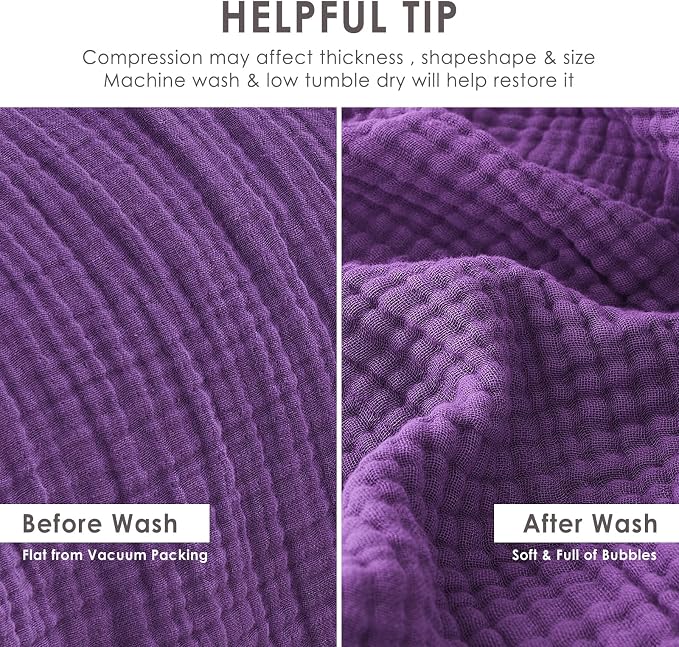 EMME Muslin Twin Blanket - Checkered Lightweight Summer Cotton Blankets(Purple, 60"x80")