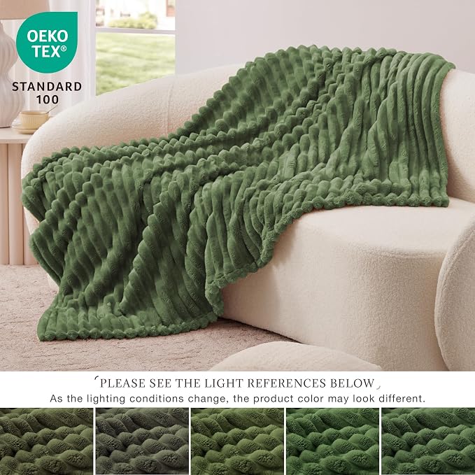 EXQ Home Gentle Soft Fleece Throw Blanket – Cozy Lightweight Blanket for Couch Bed – All-Season Warm Fuzzy Flannel Blanket for Women Mom Her – Gifts for Birthday(60"x80",Olive Green)