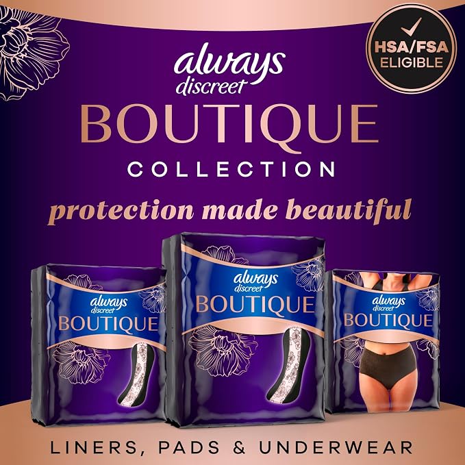 Always Discreet Boutique Incontinence Pads, for Bladder Leaks, Extra Heavy Absorbency, Long Length, 40 Count (2 Packs of 20)