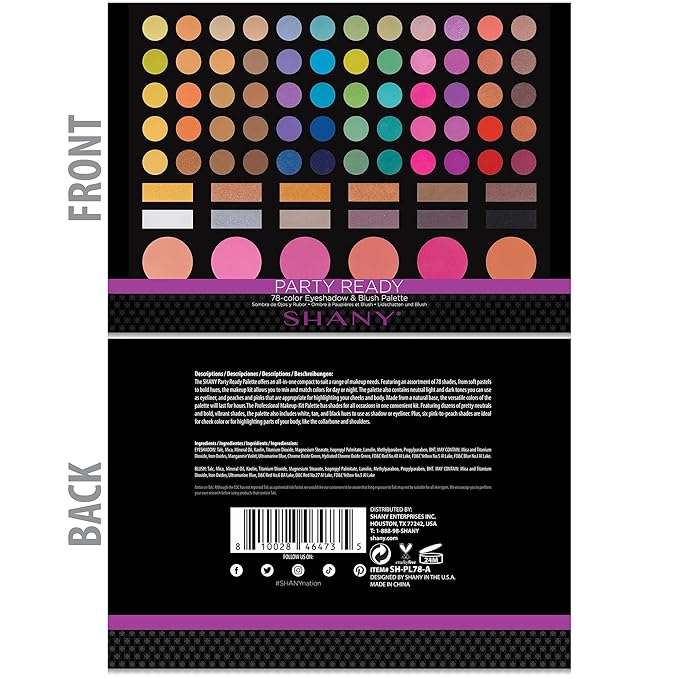 SHANY 78 Color Highly Pigmented Eye Face Makeup Palette - Blendable Eye shadows, Makeup Blush and Face powder Makeup Kit - Matte Shimmer - PARTY READY