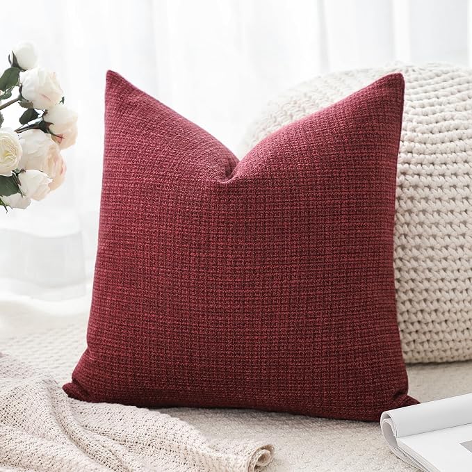 OTOSTAR Linen Throw Pillow Cover Set of 1 Decorative Square Pillowcases Cushion Covers 24x24 Inch for Home Decor Sofa Bedroom Car 60 x 60CM Burgundy