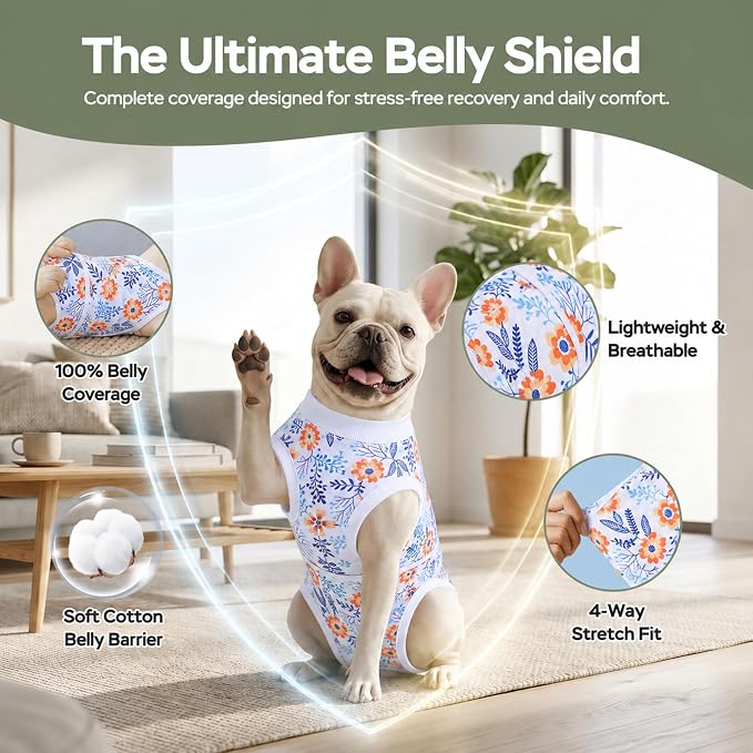 PetWarm Dog Spay Recovery Suit, Onesies for Dogs, Surgery Suit for Dogs Female After Spayed, Dog Cone Alternative After Surgery, Flower Pattern, Orange, XS