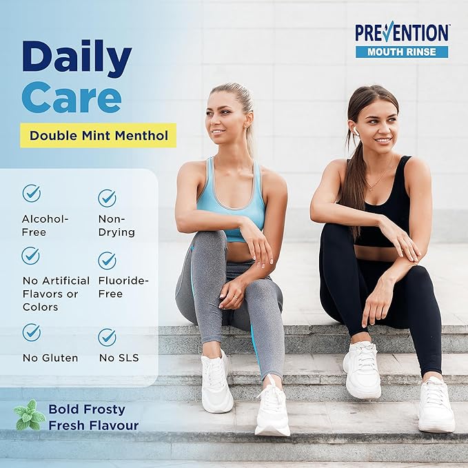 Prevention Daily Care Alcohol-Free Mouthwash, Hydrogen Peroxide Teeth Whitening with Soothing Double Mint for Bad Breath Treatment, Fluoride-Free Gum Care Oral Mouth Rinse 16 oz 1 Pack