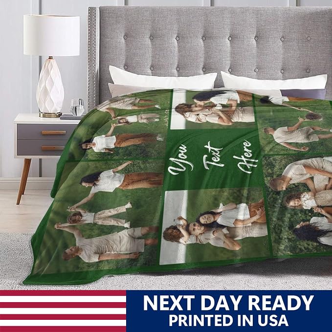 Custom Blanket with Picture Text, Personalized 6 Photo Blanket, HD Printing Customized Flannel Throw Blanket Gifts for Mom Dad Couple Girlfriend Boyfriend Wife Husband Christmas