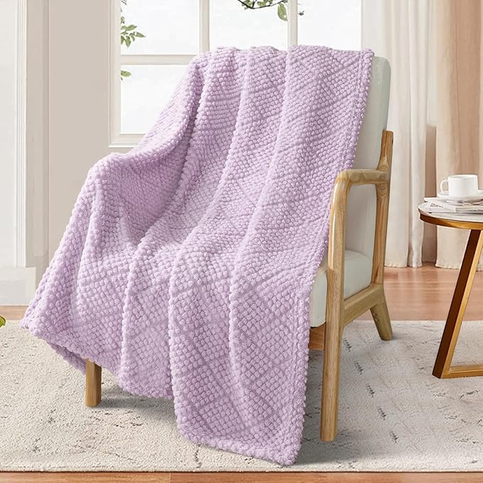 Whale Flotilla Soft Fleece Throw Blanket for Couch, Lilac | Jacquard Waffle Blankets for Home Decor, Lightweight and Cozy, All Season Suitable, 50x60 Inch