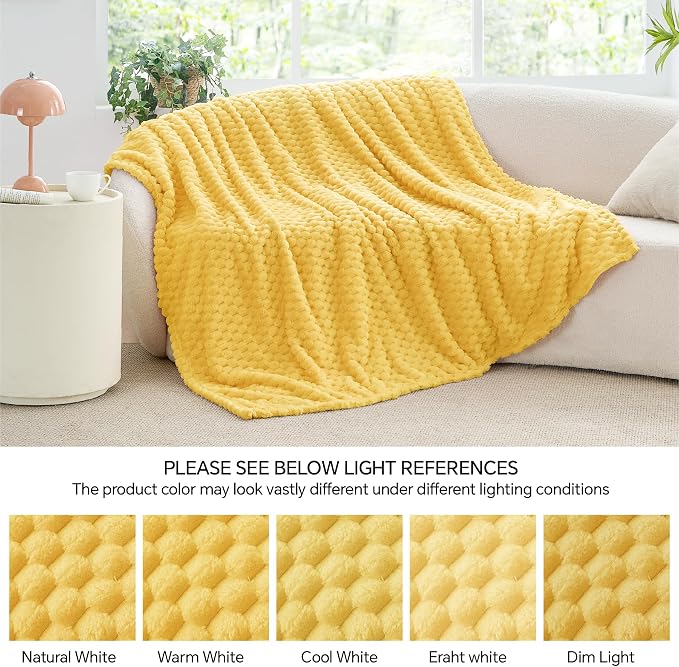 BEDELITE Yellow Throw Blanket for Couch, Soft Cozy Gifts for Women, 50 * 60 | 3D Jacquard Decorative Fleece Blanket, Super Soft Plush Throws, Cute Birthday Gift for Women & Men, Suitable for All Seasons