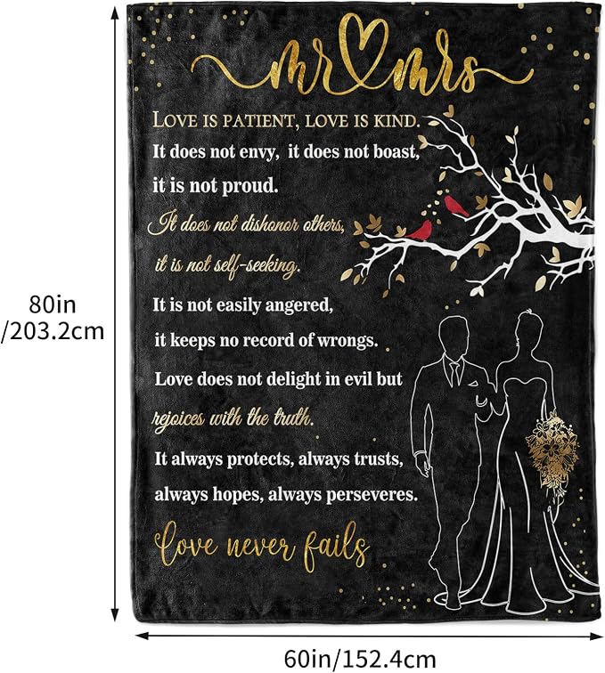 Wedding Gifts for Couples, Bridal Shower Gifts for Bride to Be Soft Blanket | Anniversary Mr and Mrs Gifts, Wedding Gifts for Newlyweds Wedding Throw Blanket 60*80 Inch (Black)